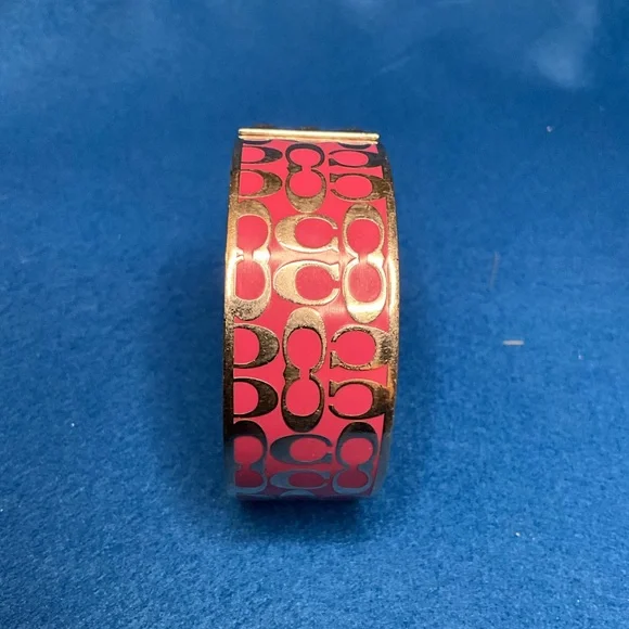 Coach Signature Logo Pink Gold Tone Metal Bangle Bracelet. - Picture 4 of 9